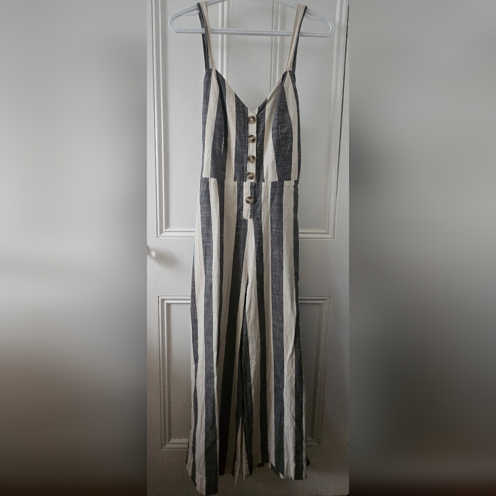 100% COTTON: Striped, Tie-back Jumpsuit